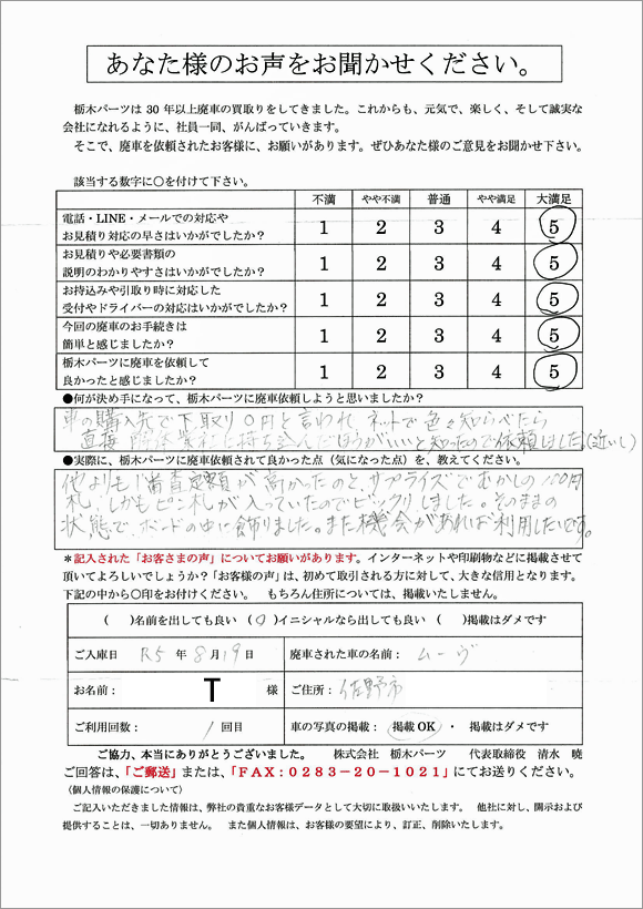 他よりも1番査定額が高かったのとサプライズ